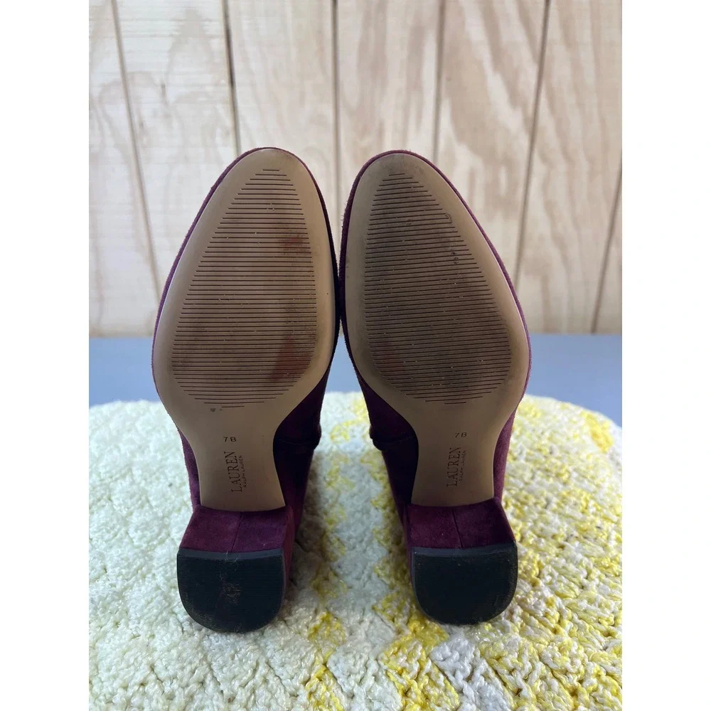 BOHO‎ Ralph Lauren Burgundy Suede Block Heel Ankle Boots Women's Size 7B Wynne